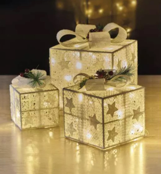 LED GESCHENKE, 3 Gren, 11 x 13,5 x 20 cm, 60 LEDs, Innen, warmwei, Timer