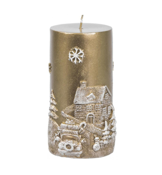 MAGICHOME WEIHNACHTS kerze, 7x12,5 cm, Gold mit Landschaft