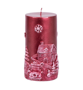 Kerze MAGICHOME WEIHNACHTEN, 7x12,5 cm, rot, mit Landschaft