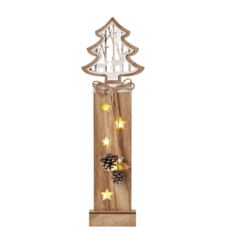 LED-WEIHNACHTSBAUM, Holz, Innenbereich, warmwei, 5 LEDs, Timer, 14x48 cm