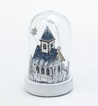 LED KIRCHE aus leuchtendem Glas, 17,5 x 10,5 cm