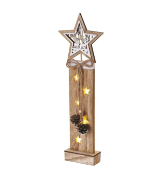 LED-WEIHNACHTSSTWERN, Holz, Innen, warmwei, 5 LEDs, Timer, 16x48 cm