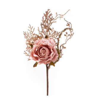 Weihnachtszweig MAGICHOME, mit Rose, Rosgold, 26 cm