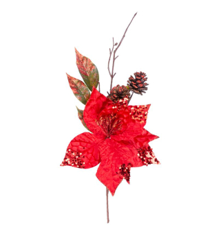 Weihnachtszweig MAGICHOME, mit Blume, Rot, 34 cm