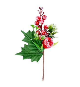 Weihnachtszweig MAGICHOME, mit Apfel und Beeren, Rot, 22 cm