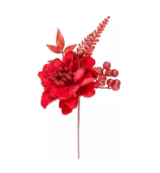 Weihnachtszweig MAGICHOME, mit Blume, Rot, 28 cm