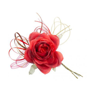 MAGICHOME WEIHNACHTSBLUME, Rose mit Blatt, rot, 18 cm