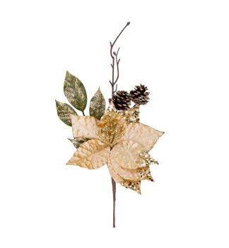 Weihnachtszweig MAGICHOME, mit Blume, Gold, 34 cm